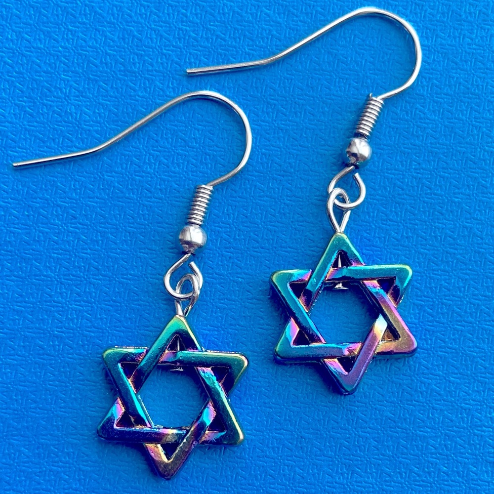 “Star of David” Drop Earrings with Rainbow Finish
